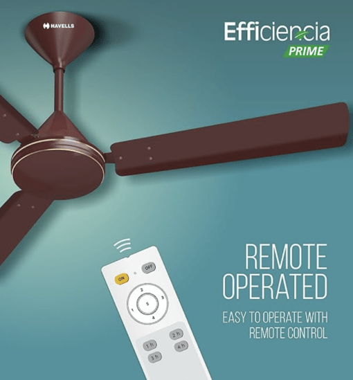 Havells 1200mm Efficiencia Prime BLDC Motor Ceiling Fan | 5 Star with Remote, 100% Copper | Upto 53% Energy Saving, High Air Delivery, 2 Year Warranty, Inverter Friendly, Timer | (Pack of 1, Brown) - Image 3